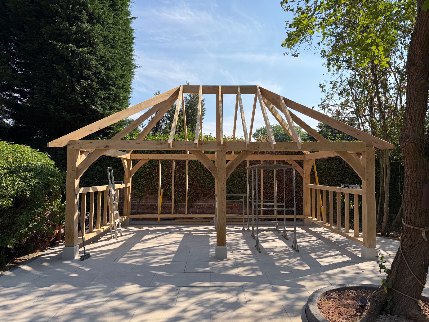 Oak gazebo roof rafters and hips fixed in place in Godmanchester, Cambridgeshire