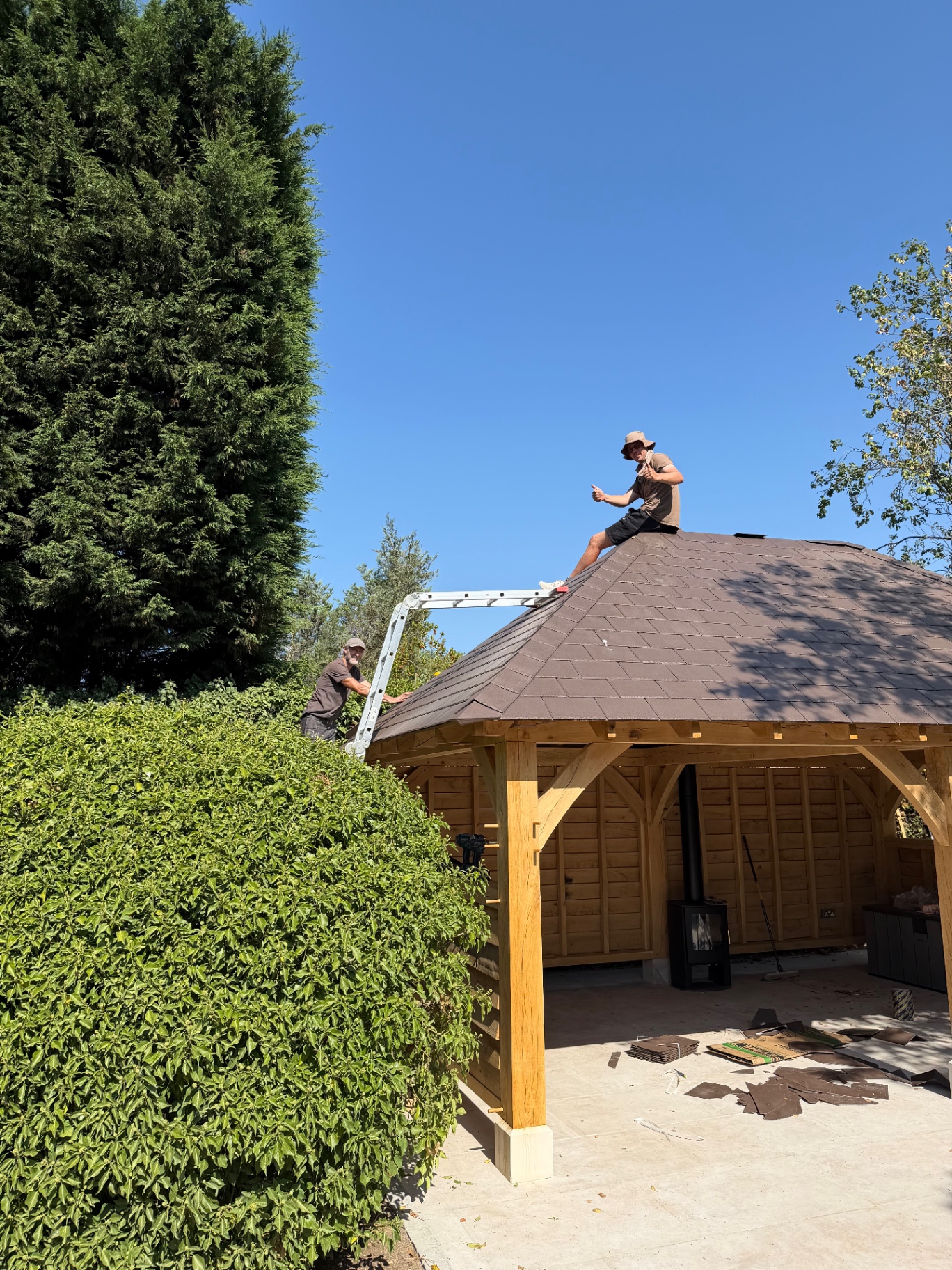 Arcadia team finishing the gazebo roof in Godmanchester, Cambridgeshire