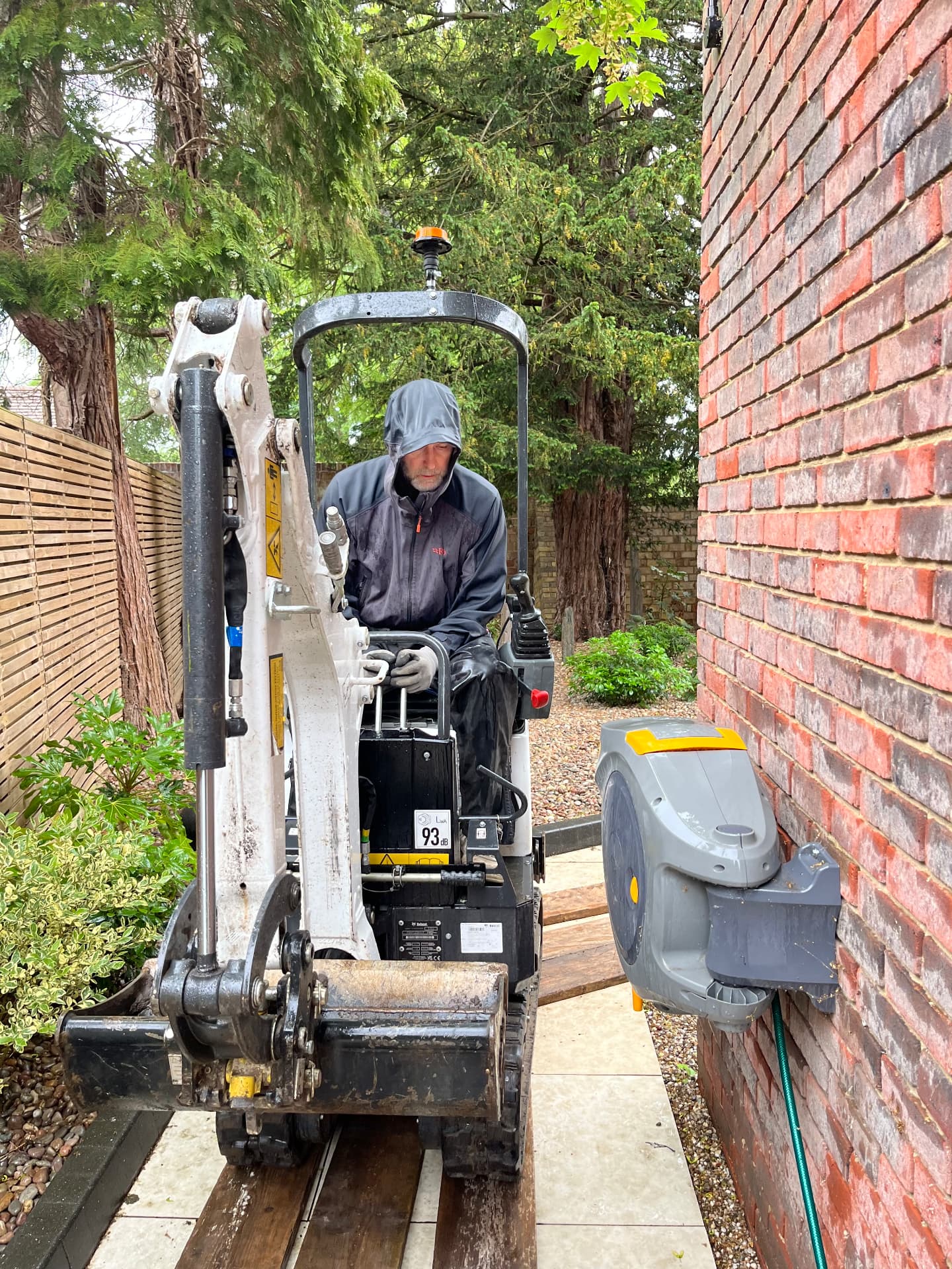 Micro digger excavating the patio area in Godmanchester, Cambridgeshire