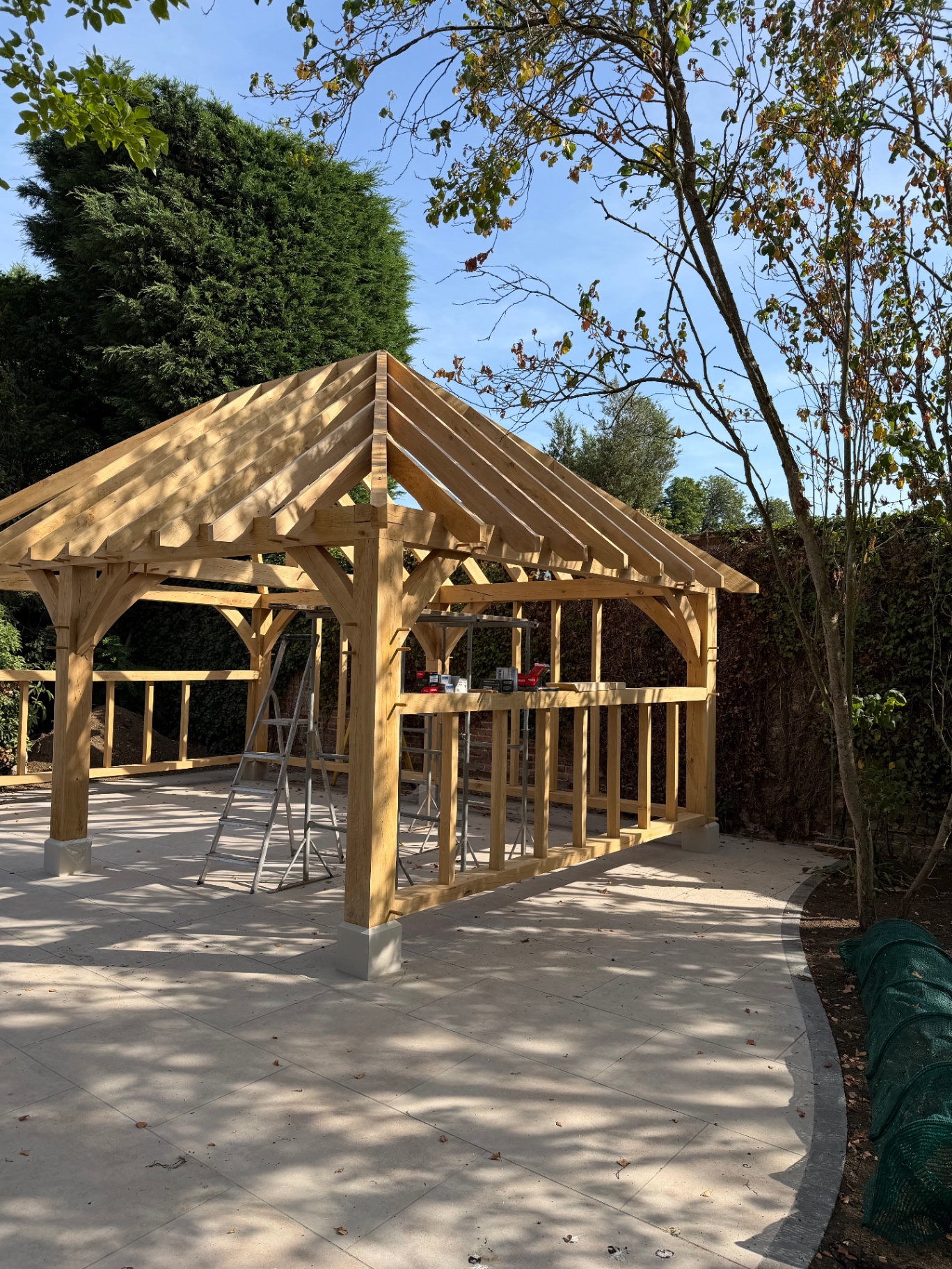 Oak gazebo roof structure complete before boarding in Godmanchester, Cambridgeshire