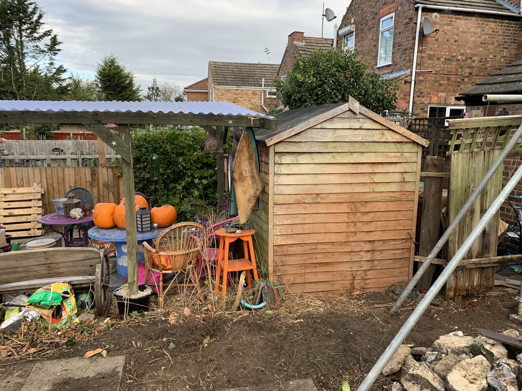 Garden being stripped back ready for landscaping works in Fletton, Peterborough