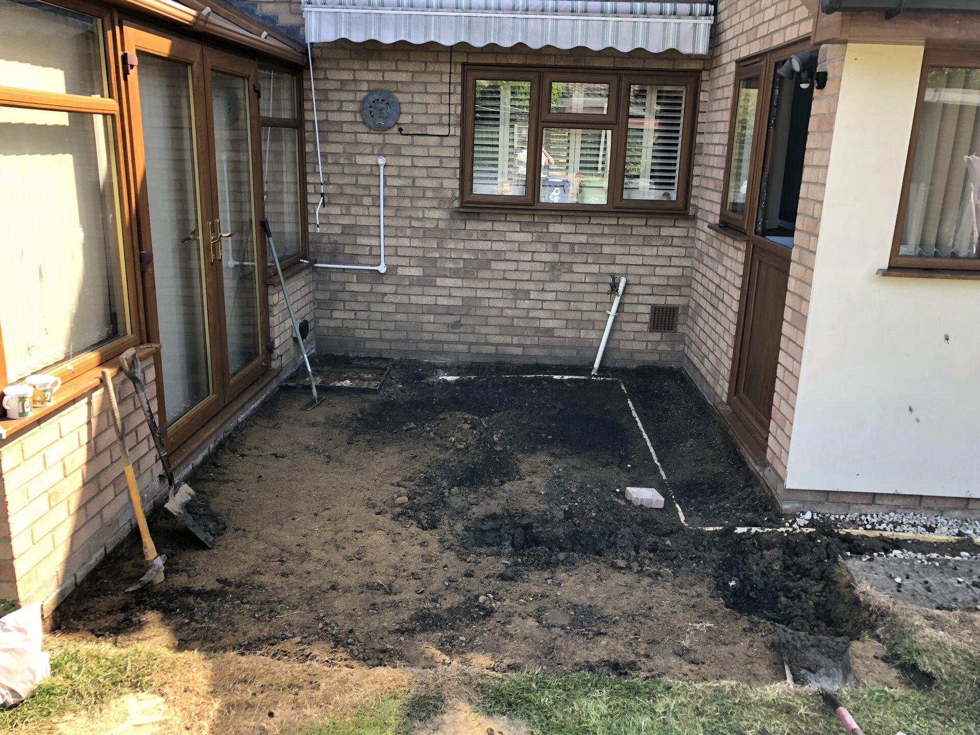 Excavation works for new block-paved patio in Folksworth, Cambridgeshire