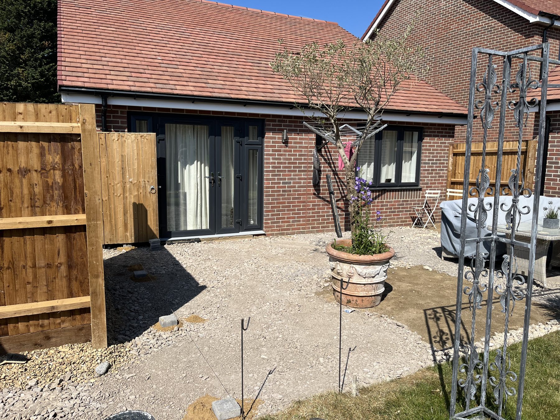 Site stripped back ready for porcelain patio works in Stilton