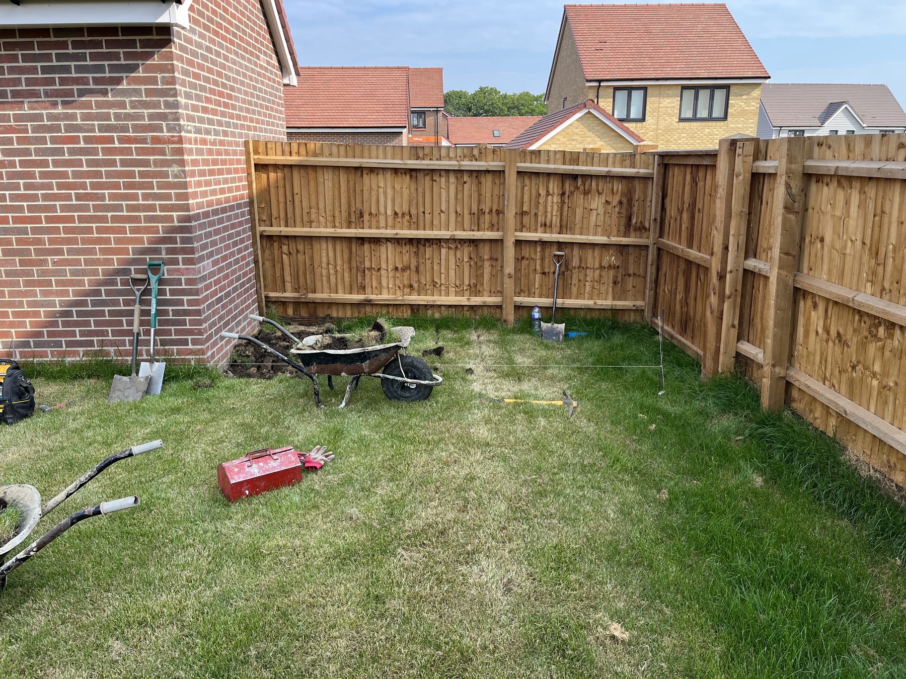 Setting out the porcelain paving layout in Stilton, Cambridgeshire