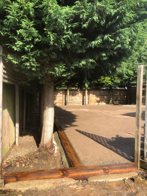 Excavated garden ready for sub-base preparation in Turvey, Bedfordshire